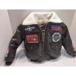 Up and Away USAF Junior Flight Bomber Jacket Sherpa Faux Leather 4t  NWOT T105